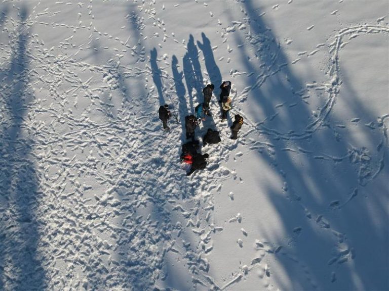 Grupo de estudiantes durante el ejercicio de búsqueda de avalanchas